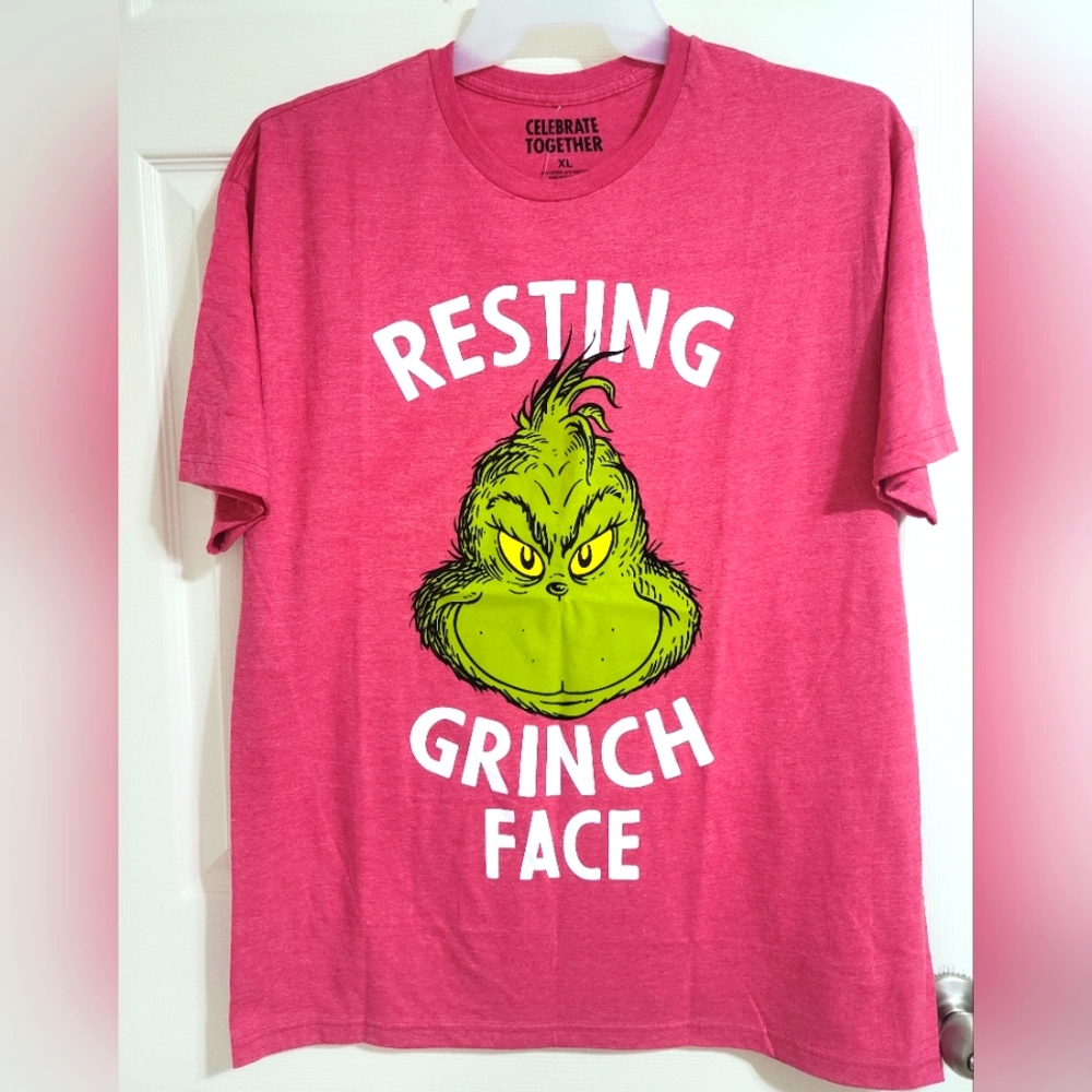 2XL MENS SOFT STRETCHY DR SEUSS RESTING GRINCH FACE CHRISTMAS TSHIRT